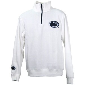 white quarter zip top with Penn State Athletic Logo on left chest and above right wrist